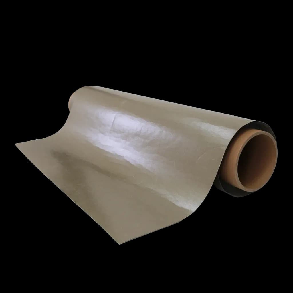 A roll of Flexmica paper, a light beige flexible material wound around a cylindrical cardboard core.