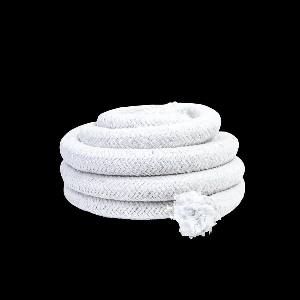 A roll of white insulating rope with a braided texture, coiled in a spiral.